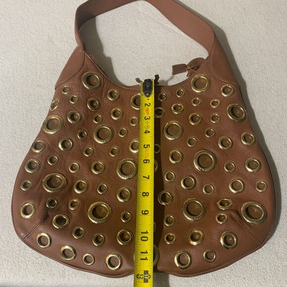 R J GRAZIANO  Brown Leather Shoulder/Handbag with Gold Circle Metal Design - Picture 10 of 12